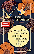 Junge Frau, am Fenster stehend, Abendlicht, bl...